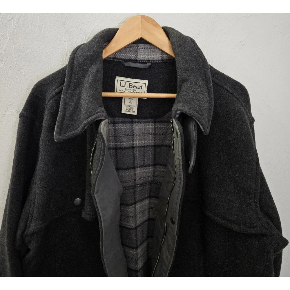 L.L. Bean Men's Size Large Charcoal Grey 3 in 1 Wool Blend Heavy Knit Field Coat